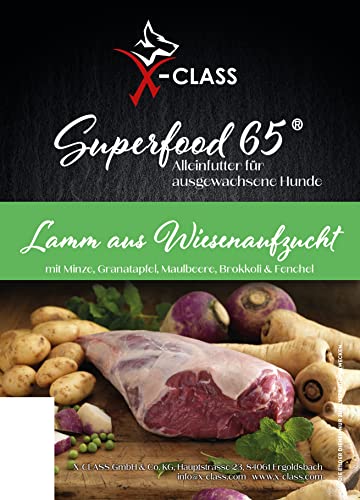 Superfood 65 Lamm aus Wiesenaufzucht mit Minze, Granatapfel, Maulbeere, Brokkoli & Fenchel, Trockenfutter für ausgewachsene Hunde, 2kg von X-CLASS