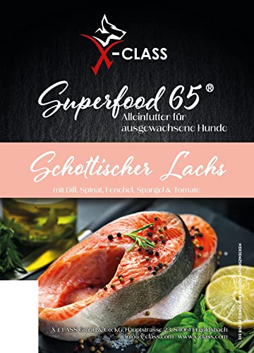 Superfood 65 Schottischer Lachs, First Class Trockenfutter mit ausgewählten Superfoods für ausgewachsene Hunde, 12kg von X-CLASS