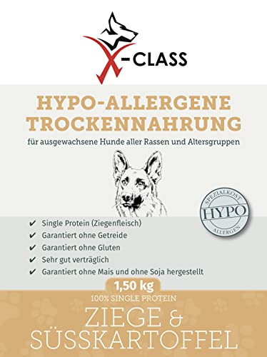 X-CLASS Hypo-Allergene Trockennahrung Ziege & Süßkartoffel, Alleinfuttermittel für ausgewachsene, allergische und ernährungssensible Hunde, 1,5kg von X-CLASS