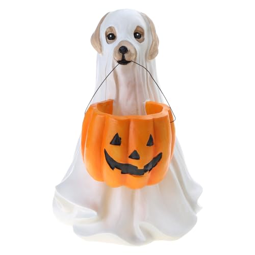 X-Institute Für kreative Halloween-Hunde- und Katzenstatuen mit Kürbis-Süßigkeiten-Halter, Schale, Eimer, Kunstharz-Ornament von X-Institute