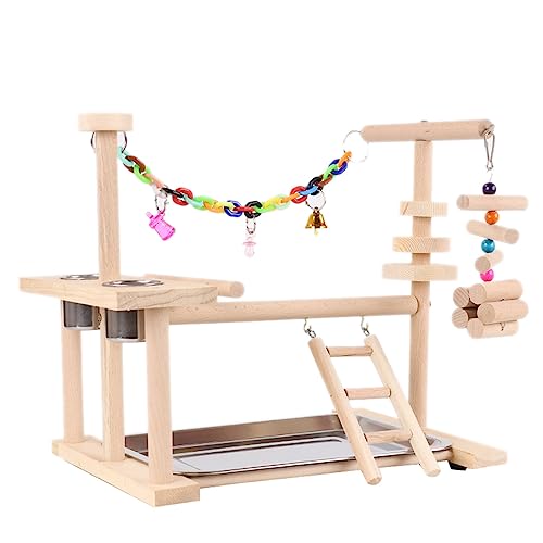 X-Institute Vogelschaukel Papageien Käfig Spielzeug Holzschaukel mit Spielzeugtablett Futterbecher Training für kleine Vögel Papageien Vogelleiter von X-Institute