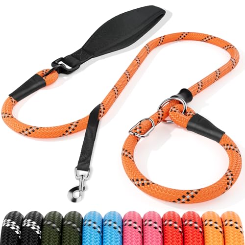 X XBEN Retrieverleine, 120 cm Retriverhundeleine mit komfortablen Griff, schnell anzulegende Hundeleine, Trainingsleine robust und wetterfest, 8 mm, Orange von X XBEN