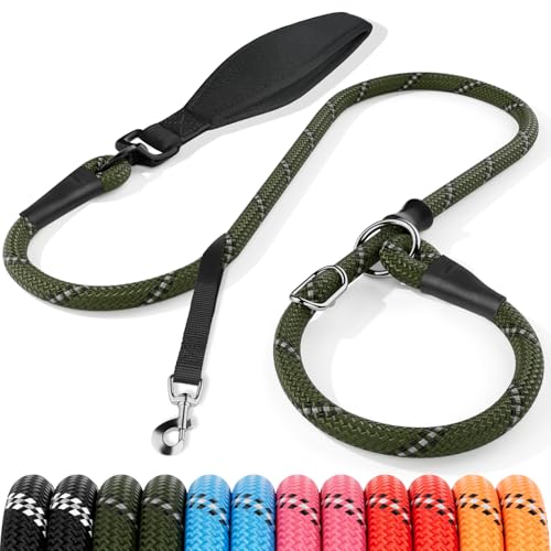 X XBEN Retrieverleine, 120 cm Retriverhundeleine mit komfortablen Griff, schnell anzulegende Hundeleine, Trainingsleine robust und wetterfest, 8 mm, Grün von X XBEN
