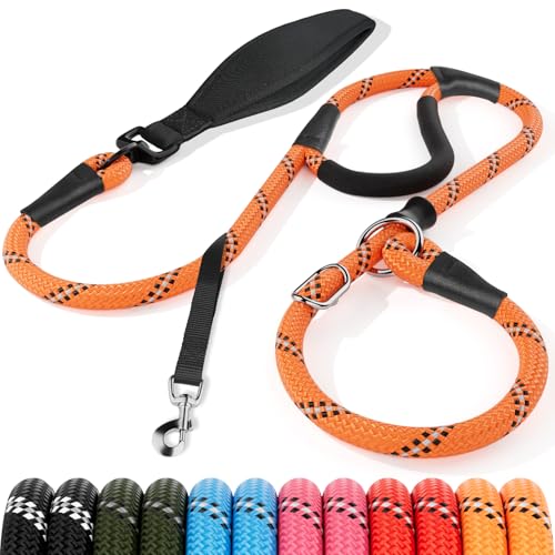 X XBEN Retrieverleine, 180 cm Retriverhundeleine mit komfortablen Griff, schnell anzulegende Hundeleine, Trainingsleine robust und wetterfest, 8 mm, Orange von X XBEN