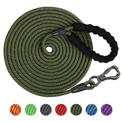 X XBEN Schleppleine für Hunde, 8mm 15M Starke Hundeleine mit Bequemen Gepolsterter Griff, Trainingsleine Laufleine für Welpen Kleine Mittlere Große Hunde, Abschließbarer Karabiner von X XBEN
