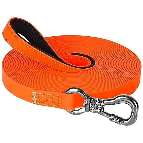 X XBEN Wasserfest Schleppleine für Hunde, 5M Gummierte Schleppleine mit Abschließbarer Karabine,Hundeleine Laufleine für Kleine Mittlere Große Hunde,Robuste Trainingsleine,mit Handschlaufe,Neon Orange von X XBEN