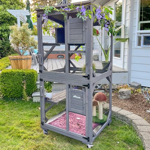 71Inches Catio Katze Gehäuse im Freien, Kitty Haus Indoor mit Barschen und Kondos große Katze Shelter -wasserdichte Catio Shelter mit Rädern von X-ZONE PET