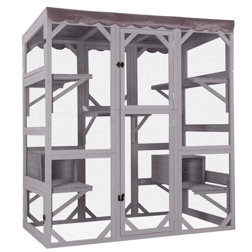 Holz-Katzenhaus für den Außen- und Innenbereich, großes Katzengehege auf Rädern, Catio-Käfig mit verstärktem Holzstreifen, wasserdichtem Dach (B Type-Medium, D Type) von X-ZONE PET