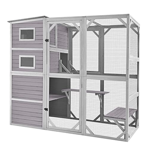 Holz-Katzenhaus für den Außen- und Innenbereich, großes Katzengehege, verbesserte Version, Catio-Käfig mit verstärktem Holzstreifen, wasserdichtem Dach von X-ZONE PET