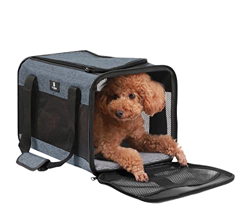 X-ZONE PET Airline-Zugelassener Weicher Haustier-Reiseträger für Hunde und Katzen, Mittelgroße und Kleine Katzen, Kleine Hunde, Tragbarer Reiseträger (Groß, Blau) von X-ZONE PET