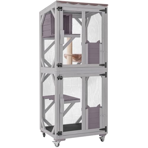 X-ZONE PET Cat Catio Outdoor Katzenhaus Bewegliche Katzengehäuse auf Übungsrädern Katzenkäfig mit aktualisierter Ruhebox, wasserdichte Abdeckung (Medium Grau) 62CM/Lx59.5xM/Wx159.5CM/H von X-ZONE PET