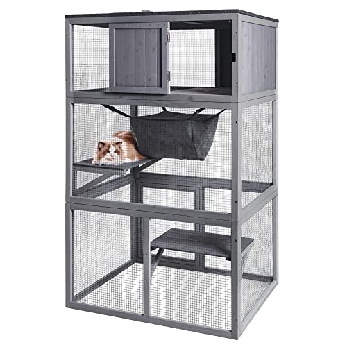 X-ZONE PET Katzenhaus aus Holz, für den Außenbereich, 3 Etagen, regenfest, für den Innenbereich, großer Katzenkäfig mit Hängematte und Ruhebox X-ZONE PET Katzenhaus aus Holz, für den Außenbereich, 3 Etagen, regenfest, für den Innenbereich, großer Katzenkäfig mit Hängematte und Ruhebox von X-ZONE PET