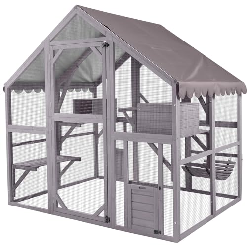 X-Zone Catio Katzengehäuse im Freien groß für mehrere Katzen Holzkatzhaus außerhalb Kitty Condon Katze Laufen wetterfest von X-ZONE PET