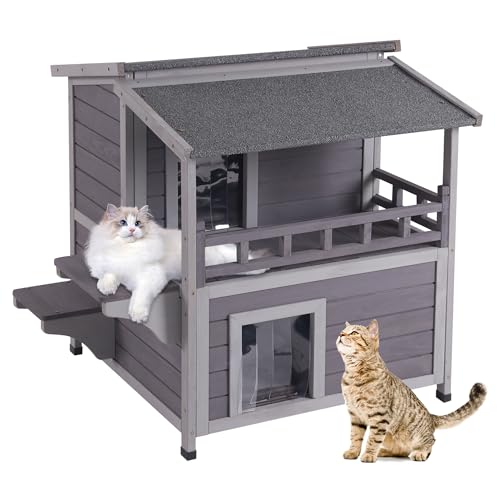X-zone Outdoor Wildkatze Haus Holz Kitty Shelter mit großem Balkon, Fluchttür, wasserdicht von X-ZONE PET