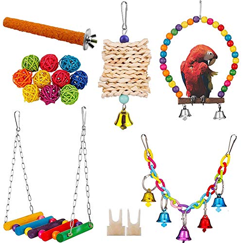 7er Vogelspielzeug für Vögel, Papageienspielzeug Stehende Sitzstangen, Schaukel, Hängematte, Kauen aus Naturholz, für Wellensittich Nymphensittich, Sittiche von QIODAZOO