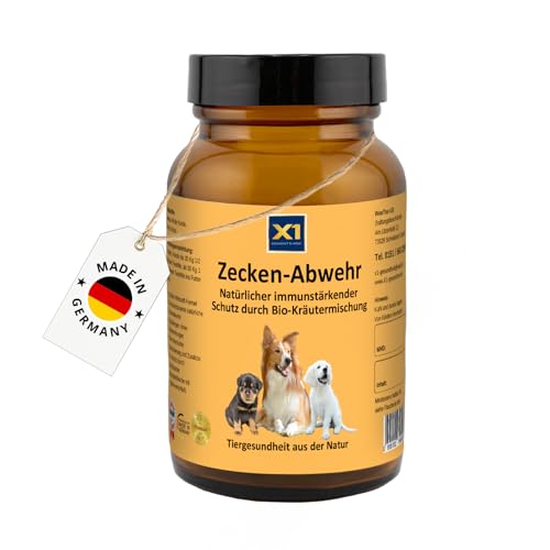 X1 Zecken-Abwehr Hund natürliches Pulver - 60g Bio Kräutermischung gegen Zecken & Parasiten aus Artemisia, Wermut, Kokos, Wilde Karde - Ohne chemische Zusätze von X1