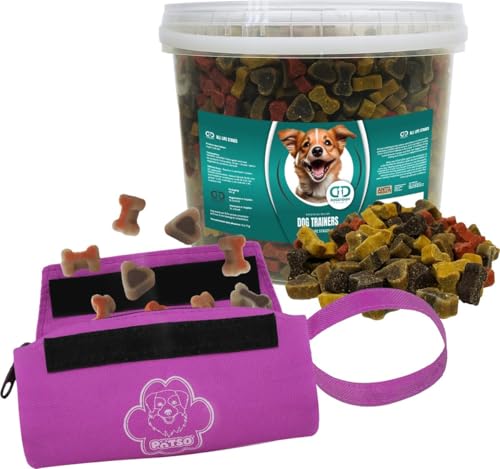 DoggyDish Trainings Hundesnacks + Belohnungstasche/Apportier-Spielzeug/Dummy Rosa SuperSoftmix Eimer 3,5Kg von X2