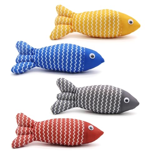 XAGMODSHN Buntes Fisch-Plüsch-Katzenspielzeug mit Katzenminze, zum Zahnen, Kauen, bunte Fische zum Trainieren von XAGMODSHN