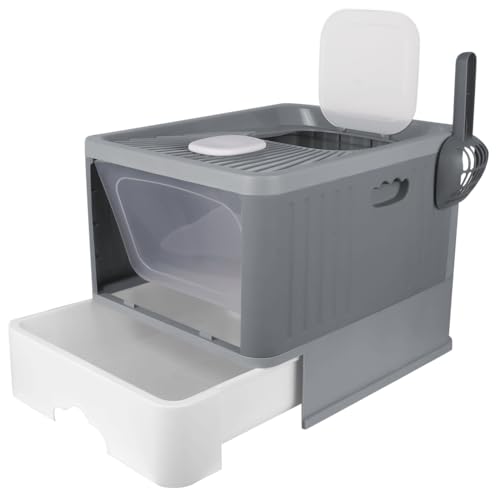 XANNI Geschlossene Katzentoilette für Katzen, Katzentoilette, aus Polypropylen, mit UV-Licht und abnehmbarem Tablett, einfache Reinigung, 48 x 37 x 38 cm, Grau/Grün (Grau) von XANNI