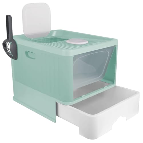 XANNI Geschlossene Katzentoilette für Katzen, Katzentoilette, aus Polypropylen, mit UV-Licht und abnehmbarem Tablett, einfache Reinigung, 48 x 37 x 38 cm, Grau/Grün (Grün) von XANNI