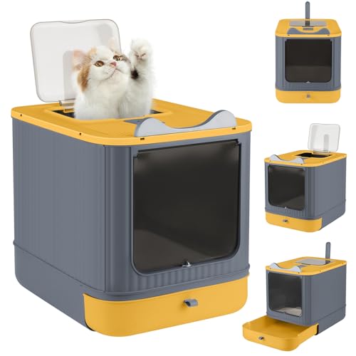 XANNI Geschlossene Katzentoilette für Katzen, faltbar, aus PP, mit abnehmbarem Tablett und Schaufel, Eingangstür oben, mit Ohren und Katzenholz XANNI Geschlossene Katzentoilette für Katzen, faltbar, aus PP, mit abnehmbarem Tablett und Schaufel, Eingangstür oben, mit Ohren und Katzenholz von XANNI