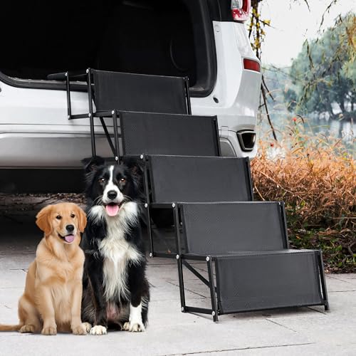 XARILK Hundeautorampe - Tragbare 5-stufige Aluminiumtreppe mit Rutschfester Oberfläche, trägt bis zu 110 kg, 44 cm breite Faltbare Hundetreppe für Autos, Geländewagen, Hochbetten und LKWs XARILK Hundeautorampe - Tragbare 5-stufige Aluminiumtreppe mit Rutschfester Oberfläche, trägt bis zu 110 kg, 44 cm breite Faltbare Hundetreppe für Autos, Geländewagen, Hochbetten und LKWs von XARILK