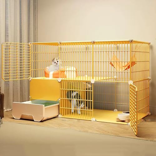 Katze Käfig Indoor Mit Katzen-Sandkasten, Katzengehäuse Diy Katze Laufstall Mit Rad, Abnehmbarer Metalldraht Große Katzenhose, Für 1-2 Katzen, Einfache Installation,One von XAoSCd