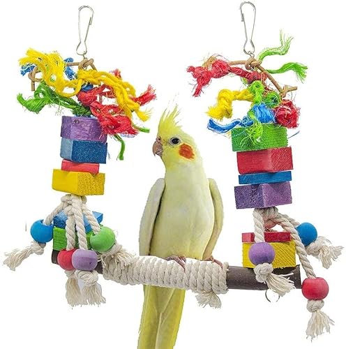 Spielzeug for Papageien, Papageien-Leckereien, Vogel-Kauspielzeug, Bunte Baumwollseilschaukel, Holzklötze, Zerreißspielzeug for kleine und mittlere Vögel von XCC