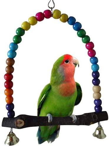 Wellensittich-Spielzeug, Papageienstangen, Vogel-Kauspielzeug, Anhänger, Holz, for Aufhängen, Glockenball for kleine Vögel, Papageien (Size : L) von XCC