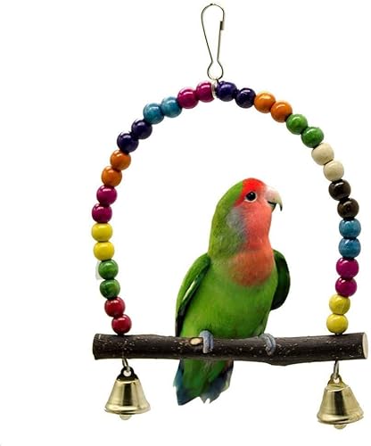 Wellensittich-Spielzeug, Papageienstangen, Vogel-Kauspielzeug, Anhänger, Holz, for Aufhängen, Glockenball for kleine Vögel, Papageien (Size : S) von XCC