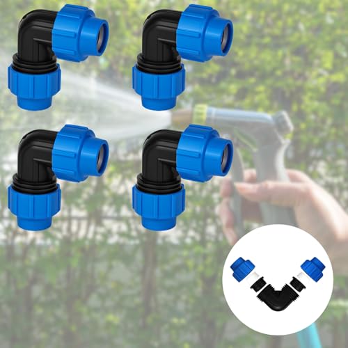 XCRPRT PE Rohr Verschraubung Winkel 90°, 25 mm Klemmverbinder, Kunststoff PP Kupplung 4 Stück, PP Fitting Verschraubung für PE80 PE100 Rohren, PPR, PVC und andere Wasserrohre- 4er-Pack von XCRPRT