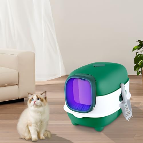 Katzenklo, Katzentoilette, Geschlossener Katzenklo inklusive Schaufel, UV-Desinfektion, Auslaufsicherer Boden (grün-40 * 39 * 56cm) von XDAILUYYDS