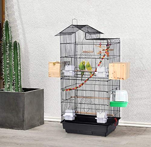 Vogelkäfig,Vogelvoliere für Kleinvögel und Wellensittiche,Tragbarer Kanarienvögelkäfig,Vogelkäfig Vogelbauer Vogelvoliere Käfig. (Dachtyp/schwarz) von XDAILUYYDS