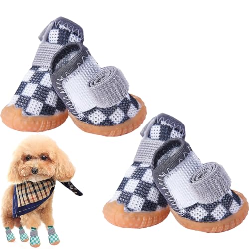 Atmungsaktive Hundeschuhe, Pfotenpflege-Schuhe für Hunde, 4 Stück Hundeschuhe, Befestigungsband, verstellbar, rutschfest, Haustier-Potenschutz, atmungsaktiv, bequem, Haustierzubehör (schwarz) von XDGJTBFMY