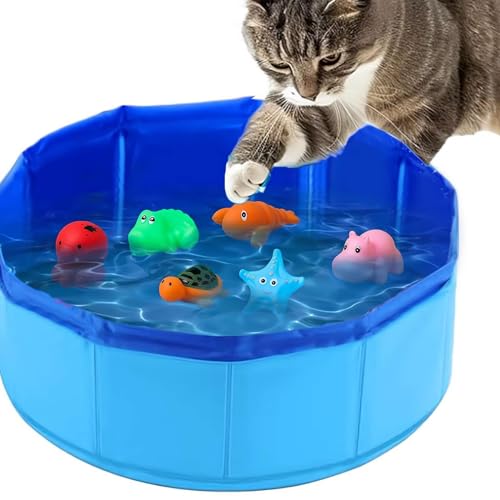 Katzen-Wassermatte - Pool-Spielzeug mit Fisch-Wasser-Spielzeug, Schwimmbad aus Kunststoff, Tragbare Wasserspielmatte für Indoor-Katzen Katzen-Wassermatte - Pool-Spielzeug mit Fisch-Wasser-Spielzeug, Schwimmbad aus Kunststoff, Tragbare Wasserspielmatte für Indoor-Katzen von XDGJTBFMY