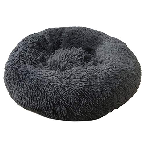 Donut-Katzenbett aus Plüsch, rund, selbstwarm, beruhigend, Haustierbett, weiches Welpen-Sofa, rutschfeste Unterseite, maschinenwaschbar (XL, Dunkelgrau) von XDKS