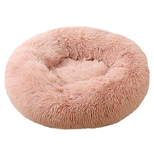 Donut-Katzenbett aus Plüsch, rund, selbstwarm, beruhigend, Haustierbett, weiches Welpen-Sofa, rutschfeste Unterseite, maschinenwaschbar (XL, Hautpuder) von XDKS