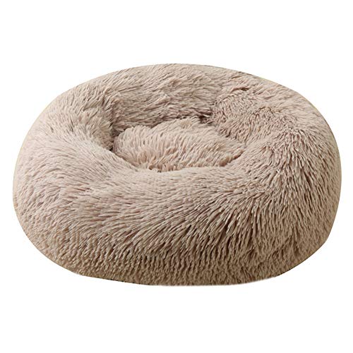 Donut-Katzenbett aus Plüsch, rund, selbstwarm, beruhigend, Haustierbett, weiches Welpen-Sofa, rutschfeste Unterseite, maschinenwaschbar (XL, Khaki) von XDKS