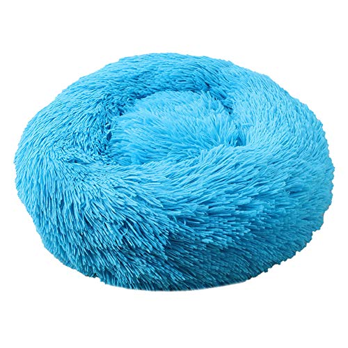 Donut-Katzenbett aus Plüsch, rund, selbstwarm, beruhigend, Haustierbett, weiches Welpen-Sofa, rutschfeste Unterseite, maschinenwaschbar (XL, blau) von XDKS