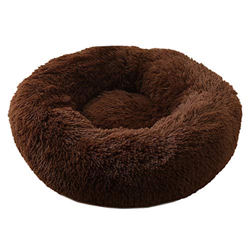 Donut-Katzenbett aus Plüsch, rund, selbstwarm, beruhigend, Haustierbett, weiches Welpen-Sofa, rutschfeste Unterseite, maschinenwaschbar (XL, tiefes Kaffeebraun) von XDKS