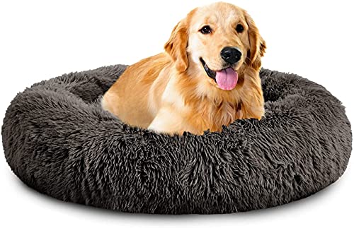 Rundes Plüsch-Katzen-Hundebett, Waschbares Flauschiges Haustierbett Für Große Mittelgroße Small Hunde (XL(75 ×75 × 18cm),Braun) von XDKS