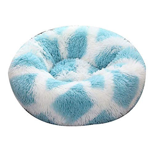XDKS Donut-Katzenbett aus Plüsch, rund, für Hunde und Katzen, mit rutschfester Unterseite, maschinenwaschbar, Größe M, Blau und Weiß von XDKS