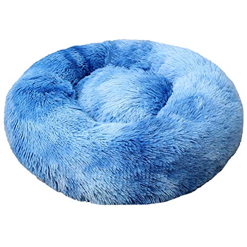 XDKS Donut-Katzenbett aus Plüsch, rund, für Hunde und Katzen, mit rutschfester Unterseite, maschinenwaschbar (L, Batik-Blau) von XDKS