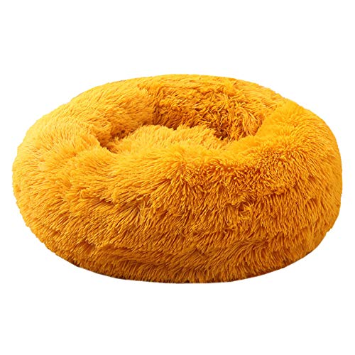 XDKS Donut-Katzenbett aus Plüsch, rund, selbstwarm, beruhigend, Haustierbett, weiches Welpen-Sofa, rutschfeste Unterseite, maschinenwaschbar (2XL, Gold) von XDKS