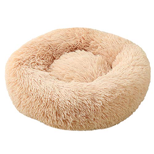 XDKS Donut-Katzenbett aus Plüsch, rund, selbstwarm, beruhigend, Haustierbett, weiches Welpen-Sofa, rutschfeste Unterseite, maschinenwaschbar (3XL, Champagner) von XDKS