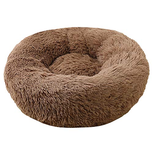 XDKS Donut-Katzenbett aus Plüsch, rund, selbstwarm, beruhigend, Haustierbett, weiches Welpen-Sofa, rutschfeste Unterseite, maschinenwaschbar (3XL, helles Kaffeebraun) von XDKS