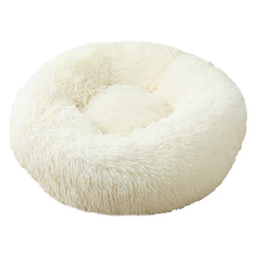 XDKS Donut-Katzenbett aus Plüsch, rund, selbstwarm, beruhigend, Haustierbett, weiches Welpen-Sofa, rutschfeste Unterseite, maschinenwaschbar (3XL, weiß) von XDKS