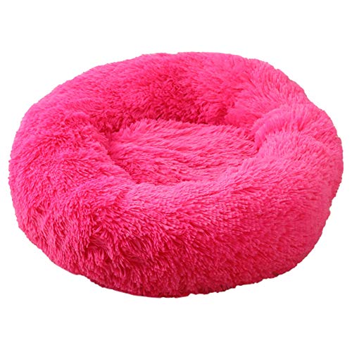 XDKS Donut-Katzenbett aus Plüsch, rund, selbstwarm, beruhigend, Haustierbett, weiches Welpen-Sofa, rutschfeste Unterseite, maschinenwaschbar (M,Rose Red) von XDKS