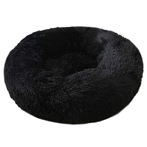 XDKS Donut-Katzenbett aus Plüsch, rund, selbstwarm, beruhigend, Haustierbett, weiches Welpen-Sofa, rutschfeste Unterseite, maschinenwaschbar (XXL, schwarz) von XDKS