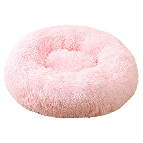 XDKS Donut-Katzenbett aus Plüsch, rund, selbstwarm, beruhigend, für Hunde und Katzen, weiches Sofa, rutschfeste Unterseite, maschinenwaschbar (XL, Hellrosa) von XDKS